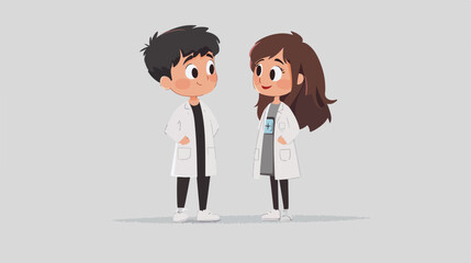 Young Boy and Girl in Science Gowns on Isolated Background