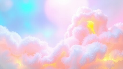 Vibrant fantasy wallpaper featuring fluid rainbow-like gradients flowing through abstract clouds, soft sparkles, dreamy lighting. Whimsical and joyful, suitable for creative spaces or kids’ themes.
