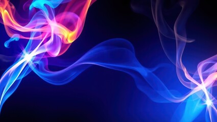 Abstract wallpaper with swirling colorful smoke trails and light streaks on a dark gradient background. High contrast, glowing effects, perfect for digital design and creative backdrops