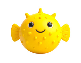 Cute Yellow Pufferfish 3D Render