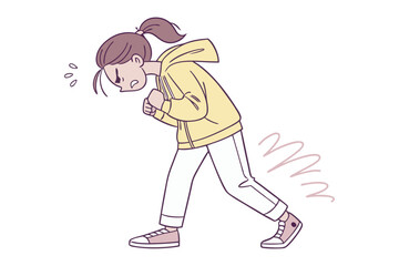 Strained Effort: A young woman is exerting herself with a grimace of exertion in a simplified graphic, embodying determination and strain. 