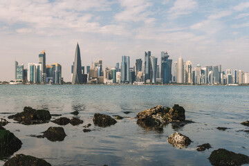Fototapeta premium panorama view of the skyline of Doha in evening