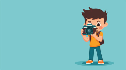 Young Boy Capturing Moments with a Camera in Flat Vector Illustration
