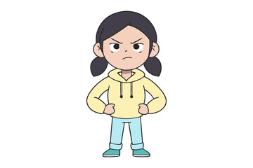 Frustrated: An illustration portrays a young person's discontent, hands on hips, furrowed brows. A vivid expression of annoyance and discontent, rendered in simple, graphic lines.