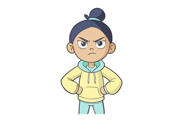 Angry little girl's illustration: A cute girl in casual clothes with an angry expression.