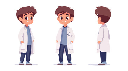 Young Boy in Science Gown on White Flat Vector Illustration