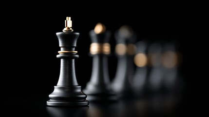 Dramatic lighting accentuates the strategic elements of the game as golden chess pieces occupy a checkered board, where a single black pawn stands poised against the opposing king