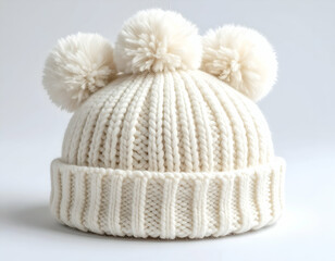 Adorable Knitted Baby Hat with Fluffy Pom-Poms Soft, Warm, and Stylish Winter Accessory