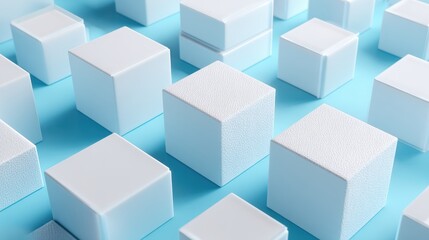 Obraz premium An abstract arrangement of white cubes on a blue background, perfect for modern graphic design themes.