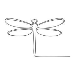 Hand drawn dragonfly vector. One line continuous drawing. Minimal illustration. Insect linear silhouette icon. Wall art print, banner, card, poster, doodle, logo, sign. Vector drawn dragonfly icon.