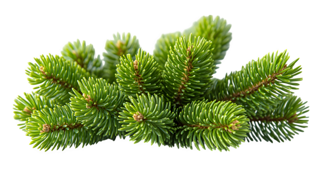 Hyperrealistic macro view of a cluster of green pine needles. Sharp focus on individual needles. Bright forest light simulation, balanced exposure, isolated cluster on pure white background, .