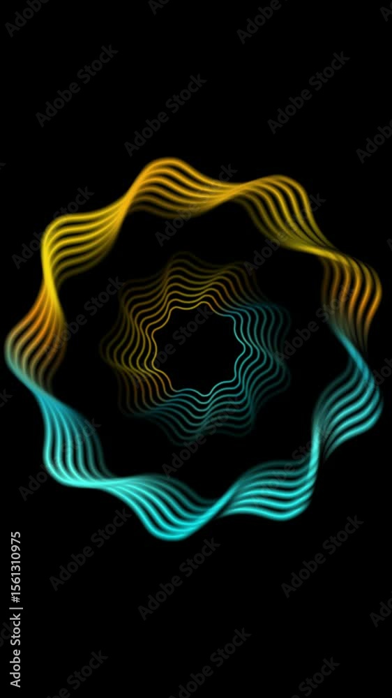 Poster Blue and yellow geometric smooth twisted wavy curved element abstract motion design. Vertical looped video animation