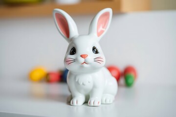 Obraz premium 3D-rendered cute toy rabbit with soft, rounded features and an adorable expression, perfect for children’s toys, character design, or collectible digital art figures