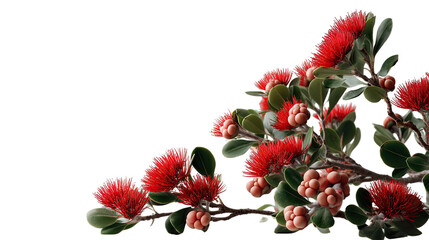 Crimson Embrace: Metrosideros Robusta blooms in a vibrant display, its red blossoms a burst of color against the sky.