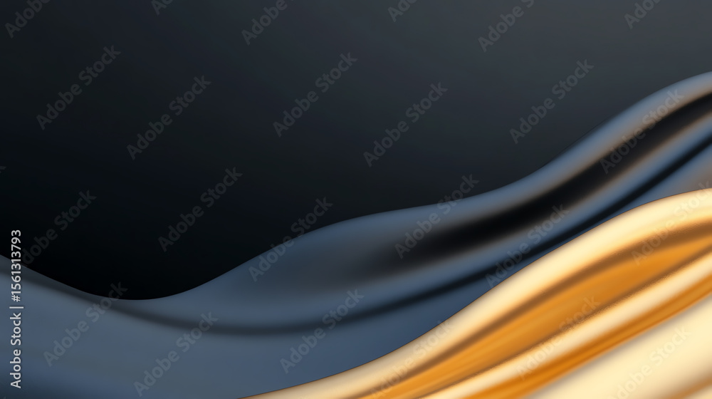 Poster Abstract wavy background featuring smooth gradients in dark hues with golden accents. Perfect for modern design projects.