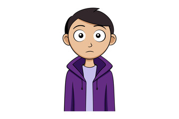 Cartoon Young Boy Illustration: A simple cartoon illustration of a young boy in a purple hoodie, capturing a moment of thoughtful contemplation.