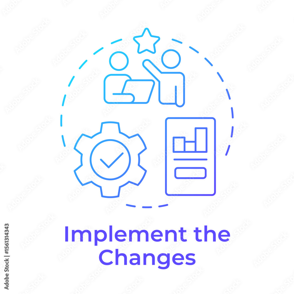 Poster implement changes blue gradient concept icon. put shift plans into actions. stage of organizational 