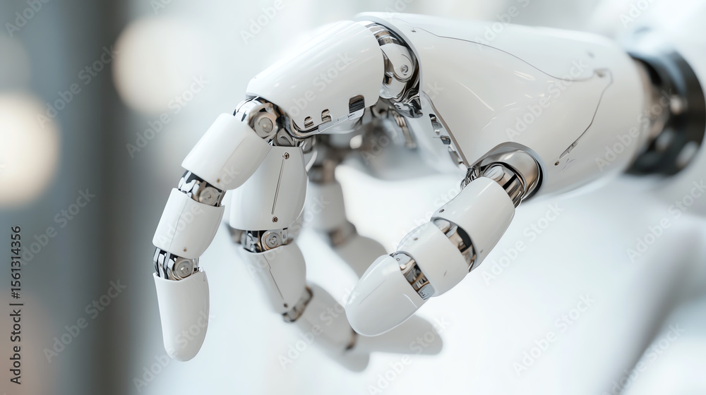Poster Close-up of a robotic hand showcasing intricate mechanical details and advanced technology, symbolizing innovation and automation.