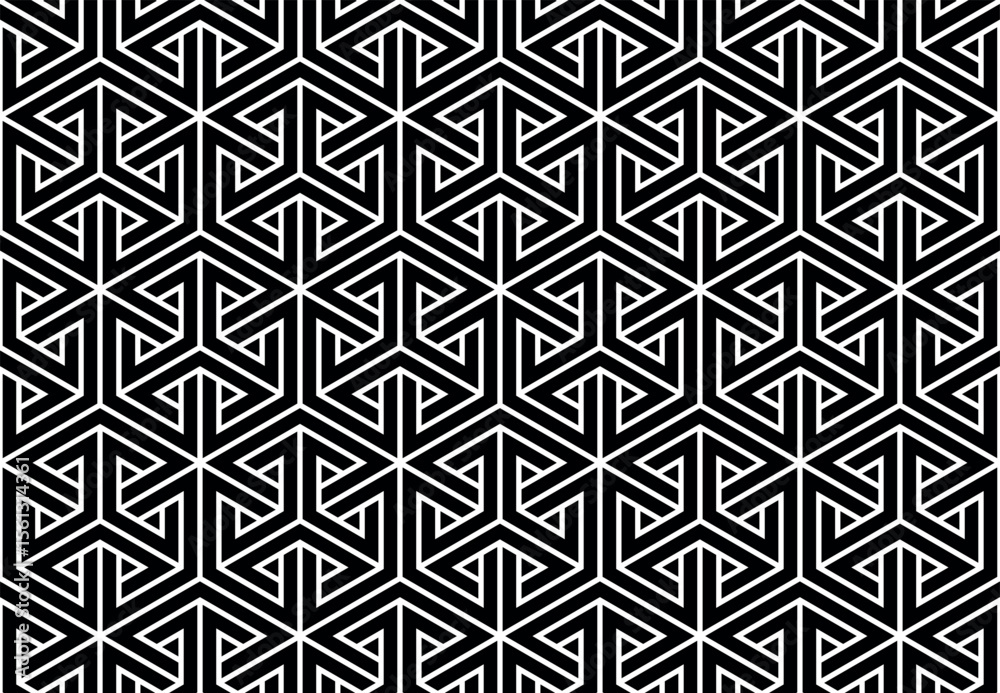 Poster Abstract geometric pattern. A seamless vector background. White and black ornament. Graphic modern pattern. Simple lattice graphic design.