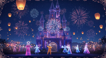 Enchanted Castle Fireworks and Lantern Festival Night Scene © Yaqeen