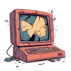 Colorful Cartoon Vector of a Broken Computer Being Fixed by a Hand