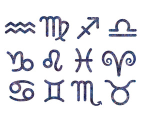 The 1 of 12 zodiac symbols have color marble texture.	
