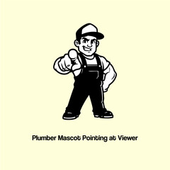 Plumber Mascot Pointing at Viewer
