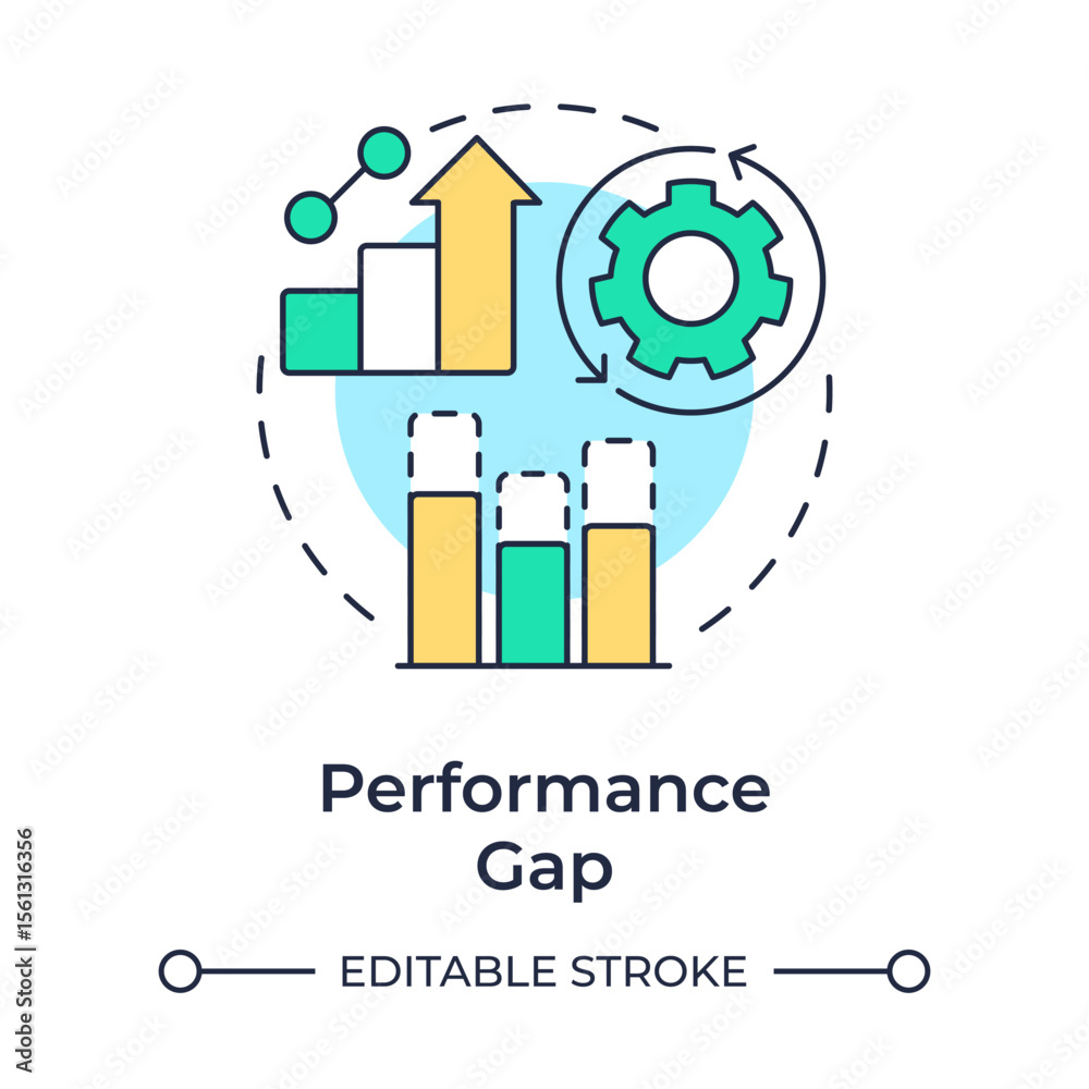 Poster performance gap analysis multi color concept icon. find inefficiencies, underperformance and process