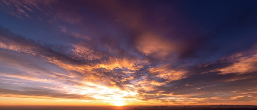 The breathtaking sunset illuminating the sky with vibrant colors and dramatic clouds.