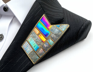 Iridescent Lapel Pin Metallic Fiber Inlay & Rainbow Hues