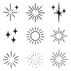 doodle sparkle vector set, sunburst, rays, starburst illustration, doodle designs of rays, bursts, and glowing elements
