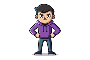 Angry Boy: A striking vector illustration of an angered young boy. He stands with hands on hips and a frown to depict strong negative emotion. 