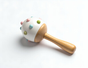 Pastel Baby Rattle Wooden Handle, Colorful Beads, Macro Shot