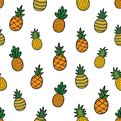 Seamless Different Pineapples Pattern Design White Background