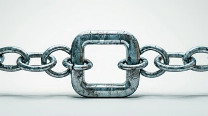 Obraz premium Weathered Metal Chain with Central Square Link Symbolizing Strength and Uniqueness