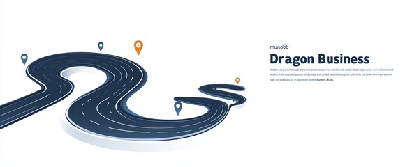 Winding road with location markers, illustrating a journey or business path