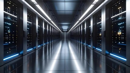 Empty Server Room Corridor With Modern Lighting - Powered by Adobe