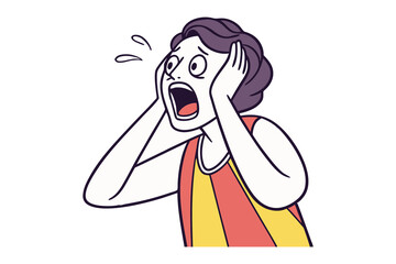 Terrified Woman Illustration: An illustration of terrified woman screaming with wide eyes and clutching her head, conveying a sense of intense fear or shock.