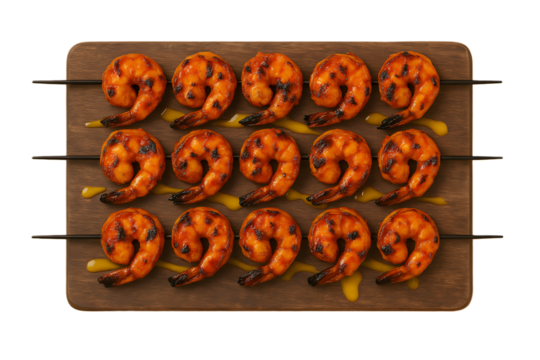 Grilled shrimp skewers neatly arranged on wooden board—ideal for seafood, BBQ, or culinary themes. 🍤🔥 Add sizzling flavor and visual appeal to your next food project!
