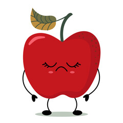 Sad apple illustration in kawaii style with big eyes and sweet cheeks. Perfect for kids prints, stickers, food packaging and educational materials.