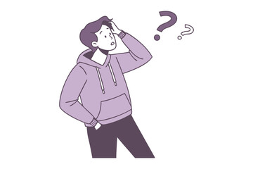 Uncertainty: A thoughtful individual grappling with confusion, captured in a minimalist, illustrative style, with question marks hovering to emphasize the state of mind.