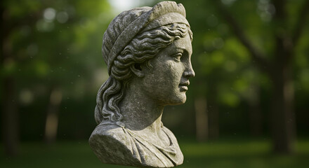 Fototapeta premium Ancient Greek Goddess Bust Stone Sculpture Garden Decor