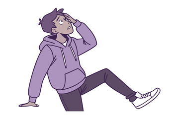 Lost in Thought: A cartoon illustration of a thoughtful individual with a hand on his head, with a look of introspection or contemplation.