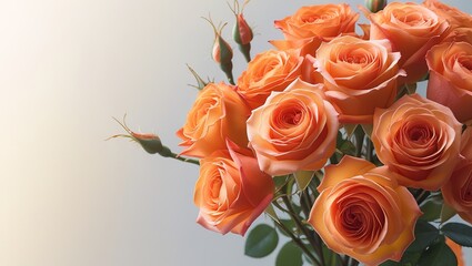 bouquet of orange roses on a gray background, flowers and plants