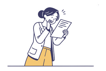 Document Analysis: A surprised individual, eyes wide with concern, intensely examines a document. The scene unfolds in simple lines and forms.