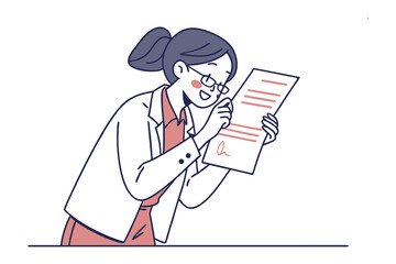 Working Woman Reviews Document: A professional woman, immersed in her work, meticulously examines a document, her glasses reflecting focused concentration on the intricate details.