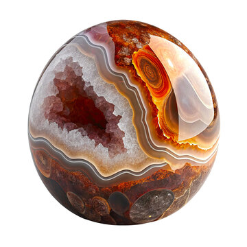 Sliced Geode Egg Stone with Crystal Interior Isolated on Transparent Background