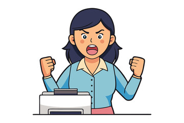 Frustrated at the Printer: An illustration of a frustrated woman staring at the printer