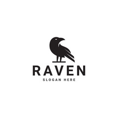 Raven simple flat logo design vector