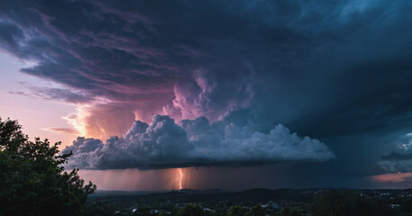 sunset in the mountains and purple sky